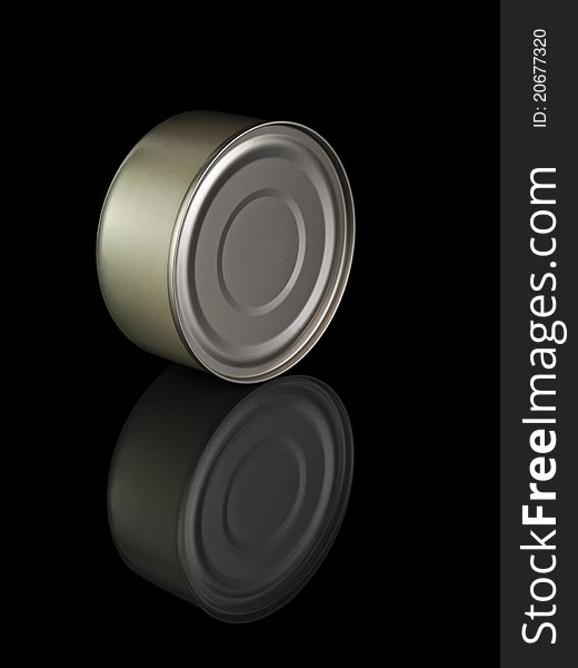 A golden tuna fish tin can and its reflection, isolated on black. A golden tuna fish tin can and its reflection, isolated on black.