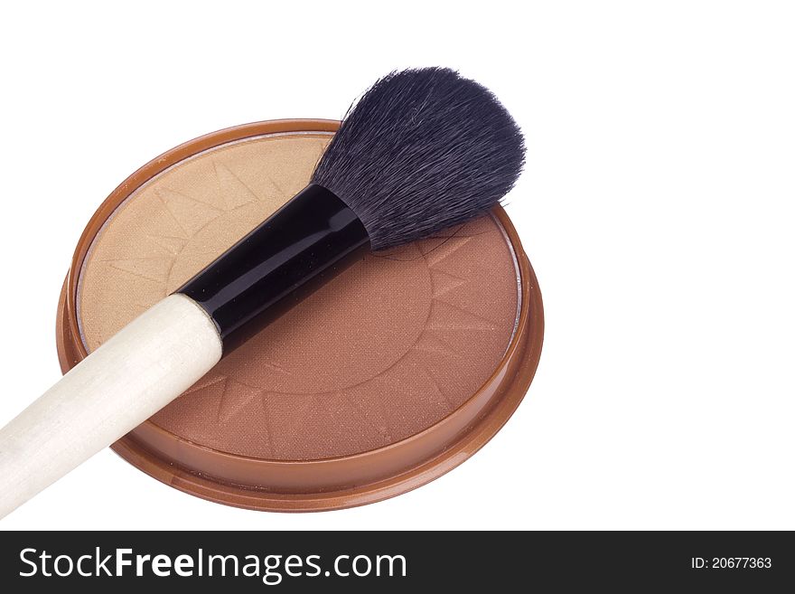 Black powder brush and brown powder isolated on a white background. Black powder brush and brown powder isolated on a white background.