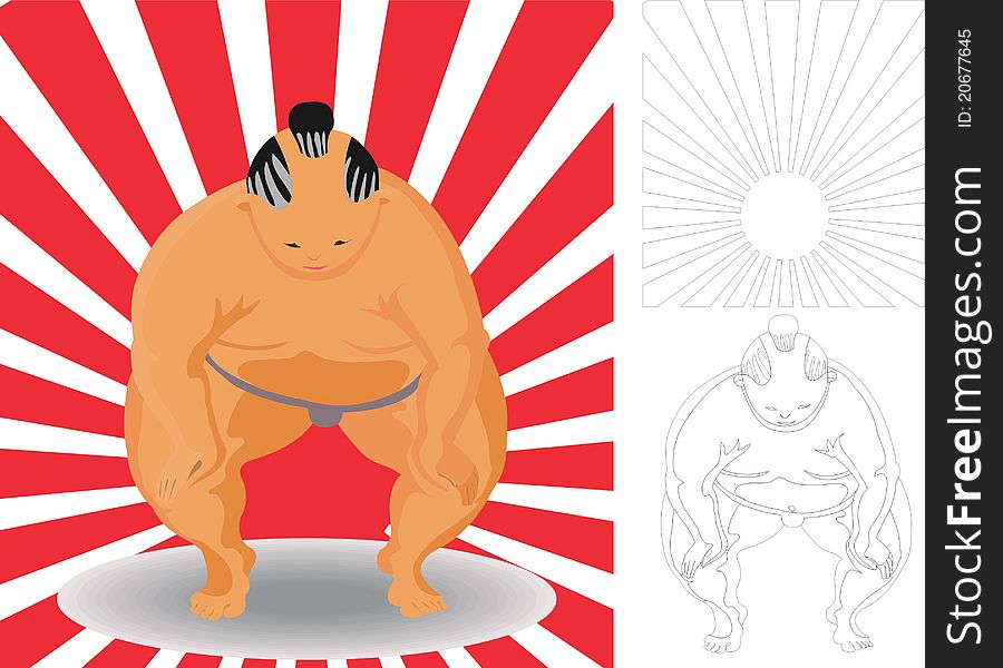 Sumo Figure With Its Outline