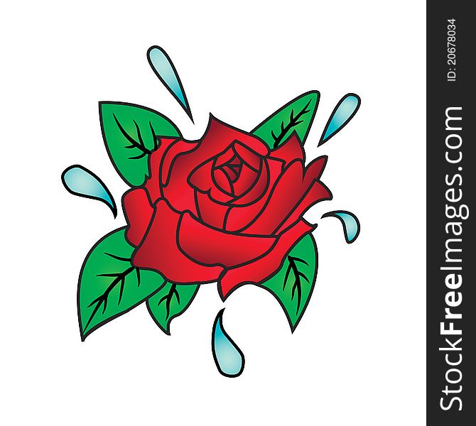 Tattoo style illustration, roses and banner. EPS8