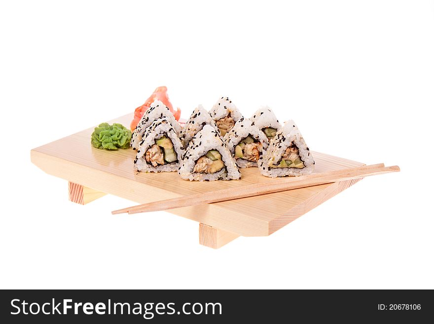 Japanese cuisine. sushi on white background close-up studio photography. Japanese cuisine. sushi on white background close-up studio photography.