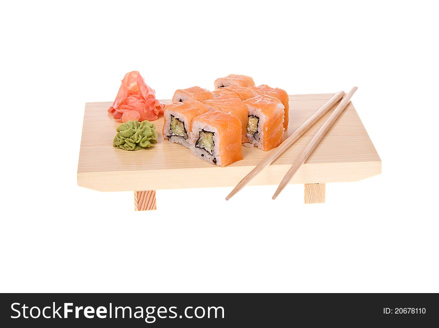 Japanese cuisine. sushi on white background close-up studio photography. Japanese cuisine. sushi on white background close-up studio photography.