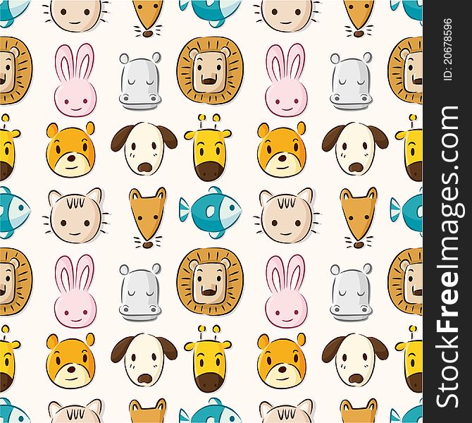 Cartoon animal head seamless pattern