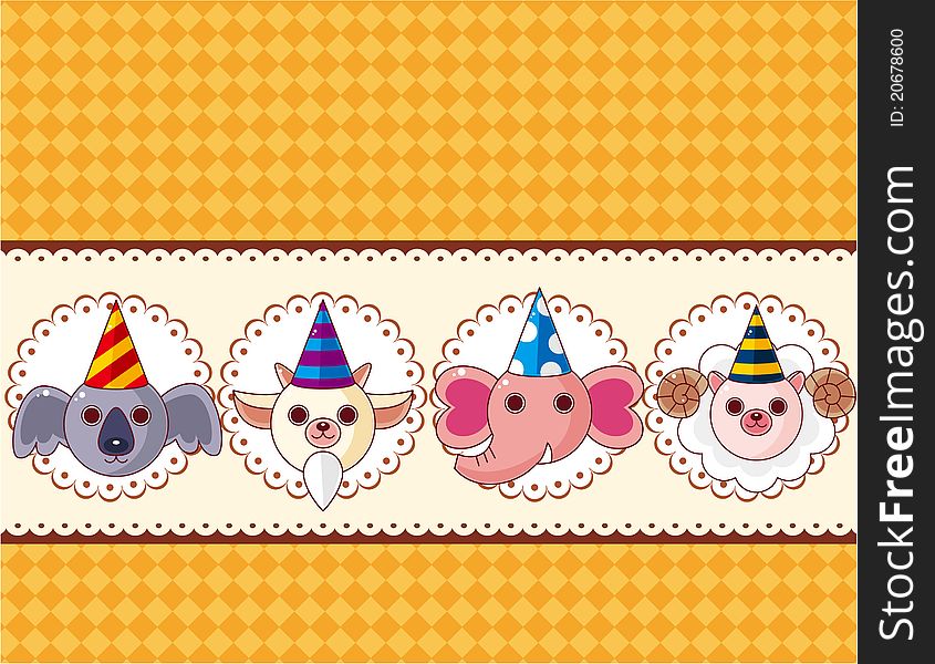 Cartoon Party Animal Head Card