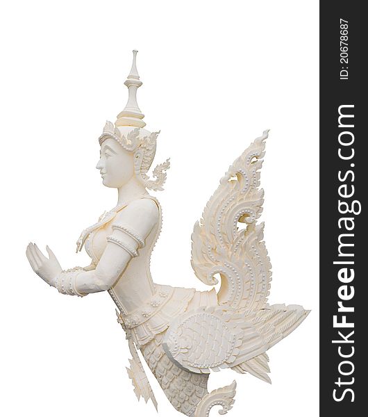 Native Thai style angel statue on white background