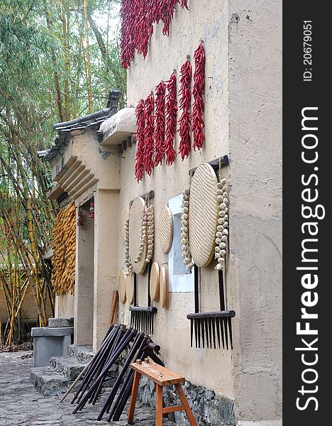 House building in Chian countryside, shown as local resident life environment and home using things. House building in Chian countryside, shown as local resident life environment and home using things.