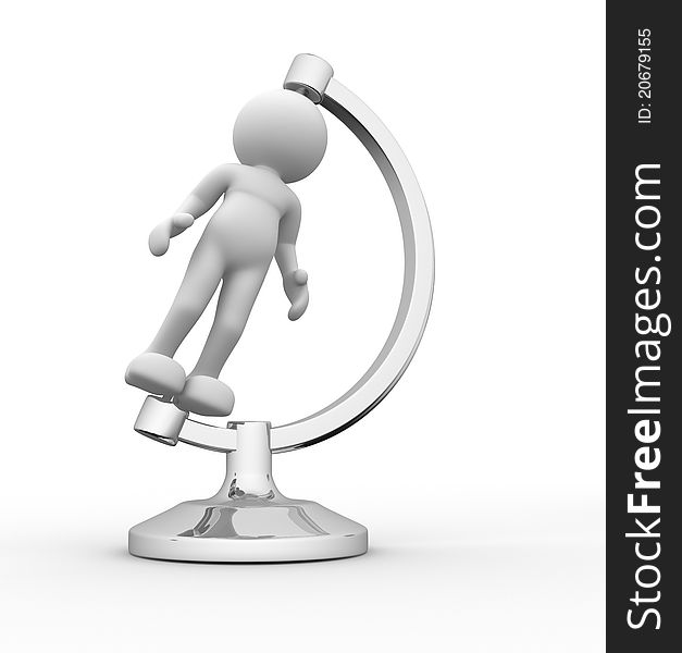 3d people - human character sitting in earth globe place. 3d render illustration
