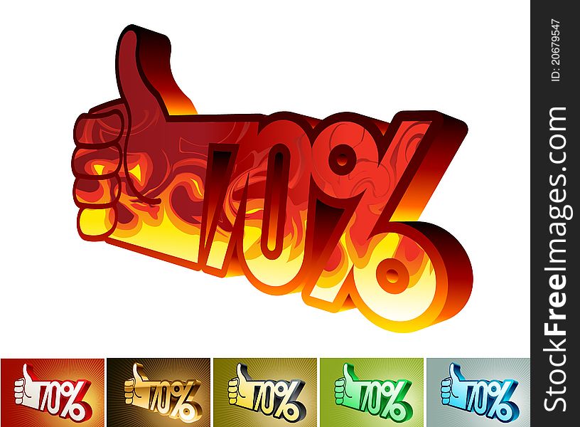 Illustratuion of abstract symbol of discount or bonus on stylized hand 70%