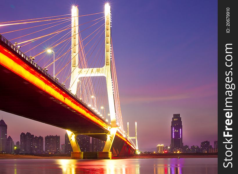 Named bayi bridge in the night of shanghai china.