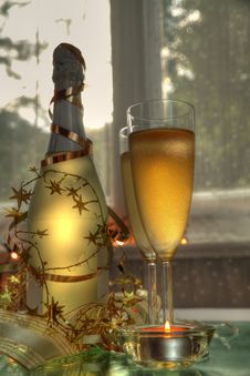 Champagne In Glasses And Bottle Stock Photos Champagne In Glasses And Bottle Stock Photos