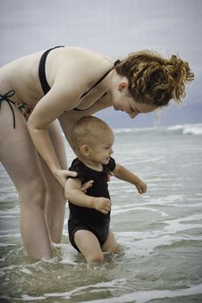 Toddler In The Ocean Stock Image