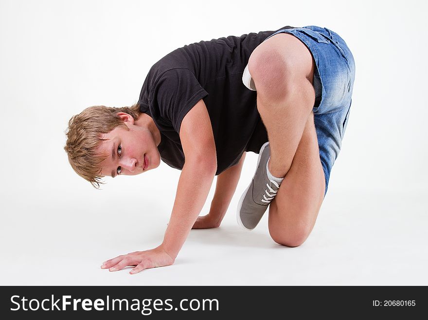 Teenager bboy training on white background. Teenager bboy training on white background