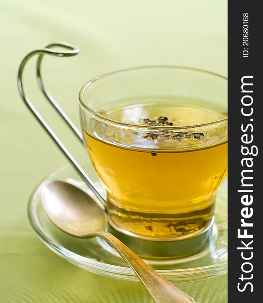 A cup of green tea. Selective focus