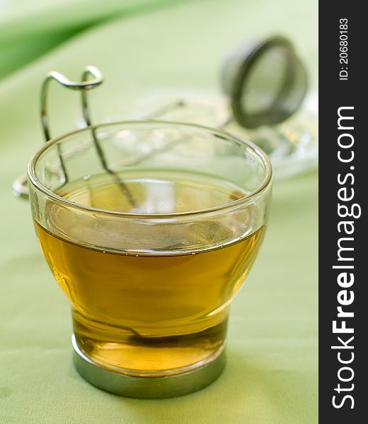 A cup of green tea. Selective focus