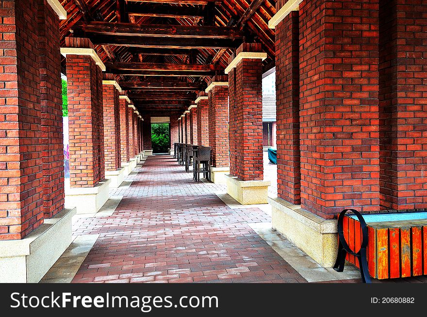 Red brick corridor of a building