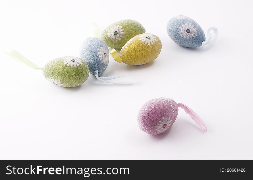 Easter eggs decoration on white bacground.