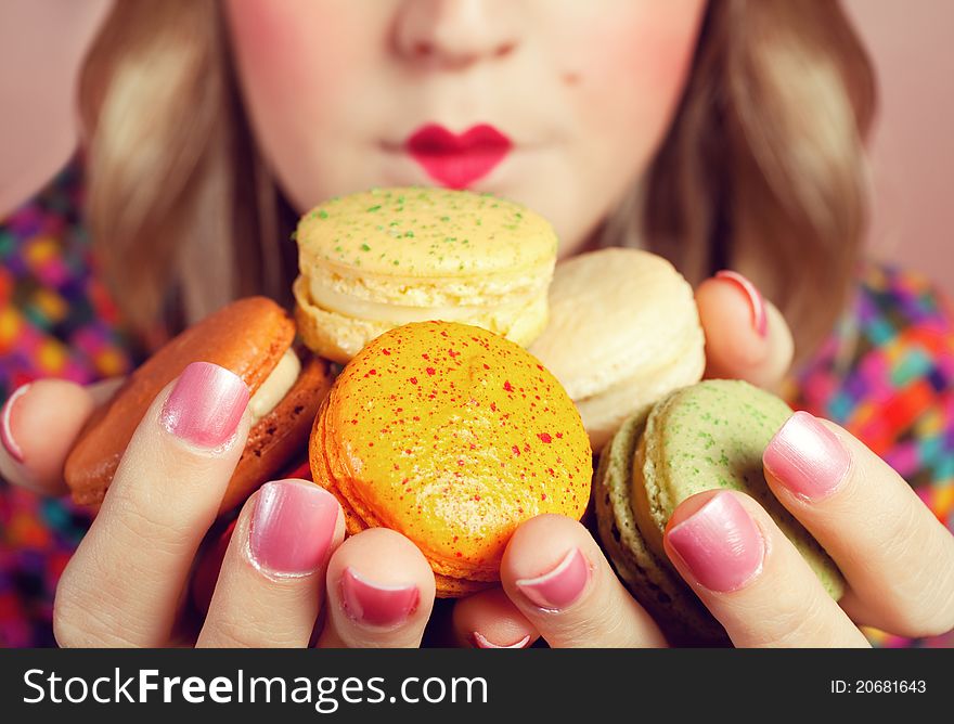 Girl Loves Colorful Macaroons