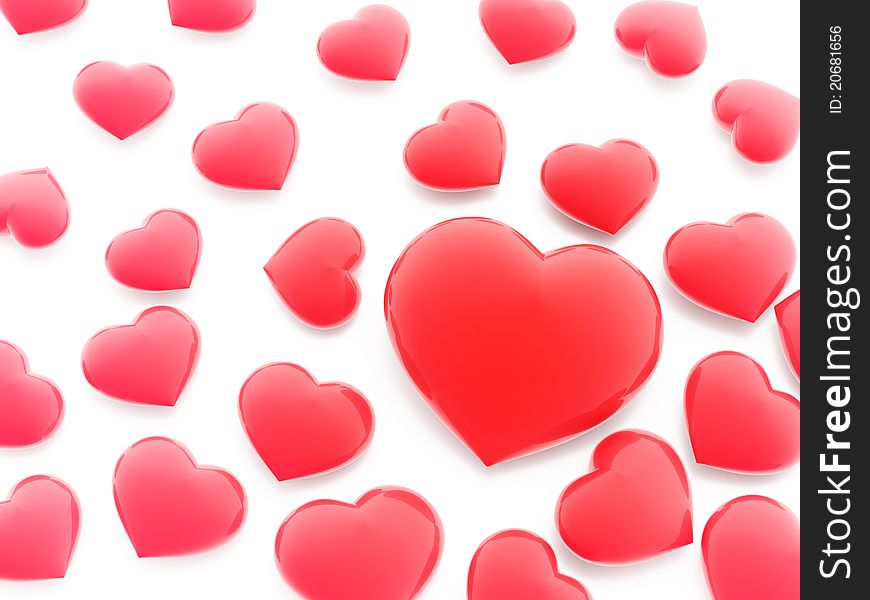 Beautiful red hearts on white background (love symbol)