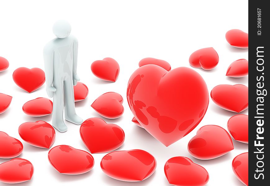 Man And Many Beautiful Red Hearts