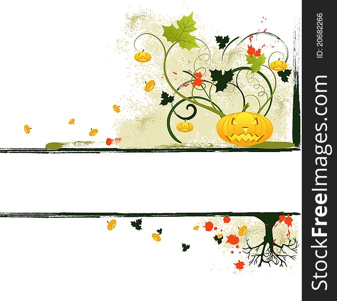 Grunge halloween background with pumkin,scroll and leaf, for your design, illustration