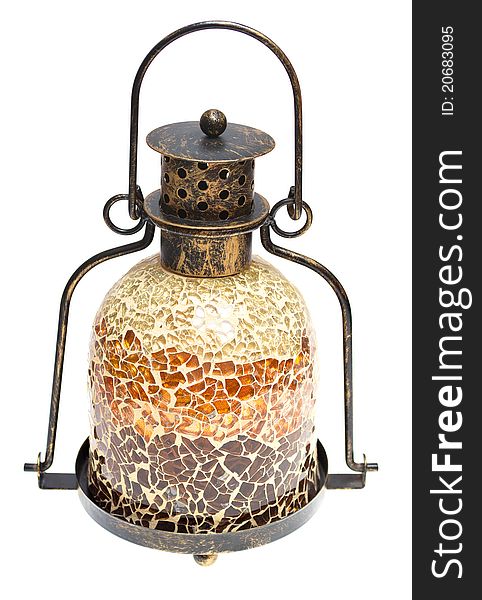 Vintage metal lamp of a mosaic of a white background
