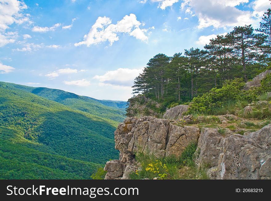 Grand Canyon of Crimea. The clouds floated over the mountains.