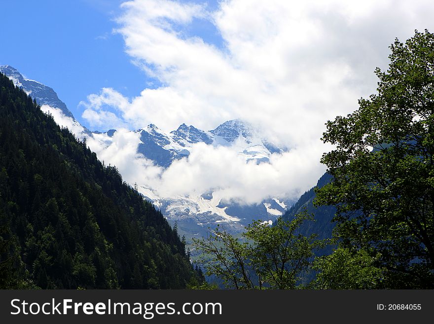 View of alpine mountains with snow, Switzerland
