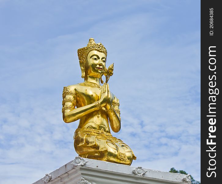 Thai deva have the golden lotus in his hand. Thai deva have the golden lotus in his hand