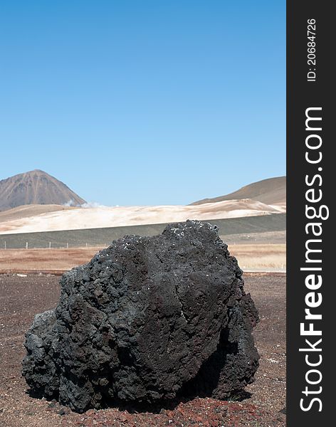 Block of lava on the volcano Krafla in Iceland. Block of lava on the volcano Krafla in Iceland