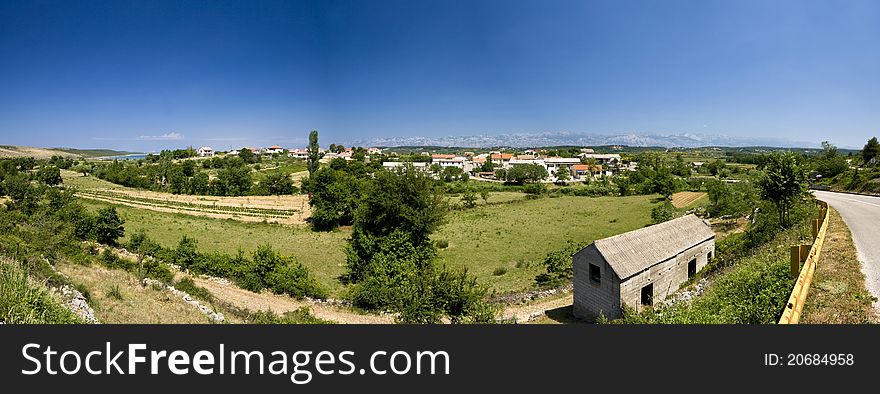 Panoramic view of Ljubacki stanovi and the belonging countryside. Panoramic view of Ljubacki stanovi and the belonging countryside