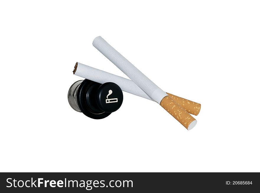 Photo cigarets and cigarette lighter on a white background. Photo cigarets and cigarette lighter on a white background