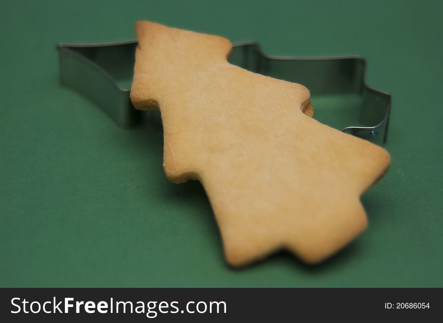 Christmas tree cookie with cutter. Christmas tree cookie with cutter