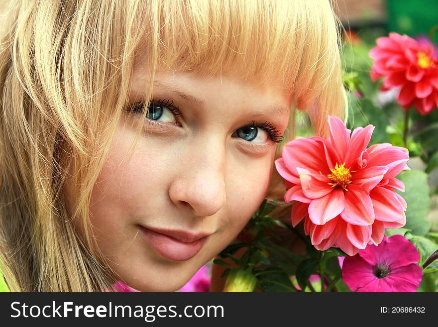 Attractive Girl Face With Flowers