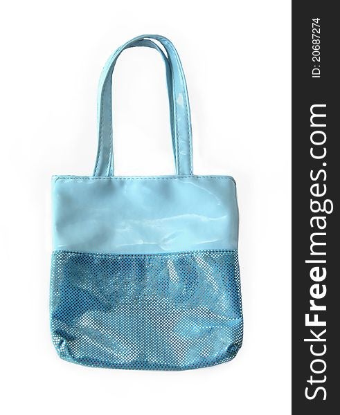 Children blue bag with sequins on a white background