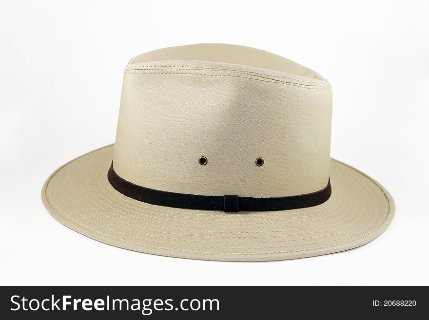Mens designer beige brimmed hat isolated on white background