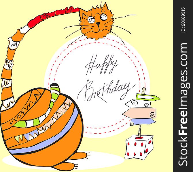 Birthday card with happy cat