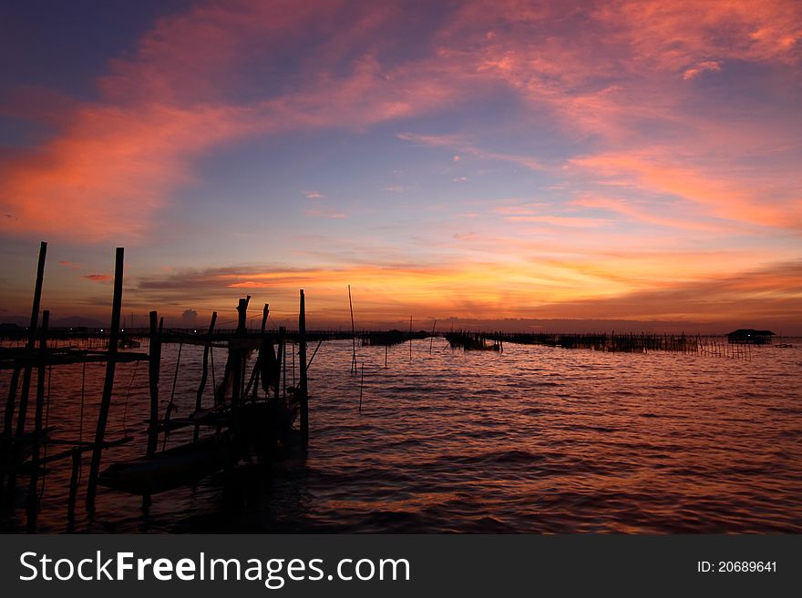 Sunset over lake