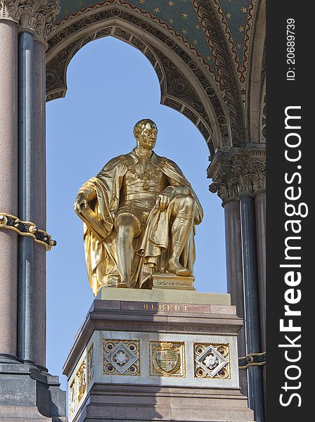 The Albert Memorial in Kensington Gardens, London, England.