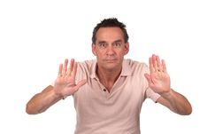 Man Holding Up Hands To Stop Or Push Royalty Free Stock Photo
