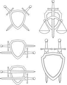 Set Of Emblem - Shield, Sword And Scales Royalty Free Stock Image