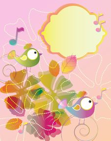 Color Background With Birds And Flowers And Label Stock Images