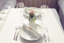 Served Table With Glasses For Two Persons Royalty Free Stock Image Served Table With Glasses For Two Persons Royalty Free Stock Image