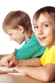 Two Boys Drawing Stock Photo