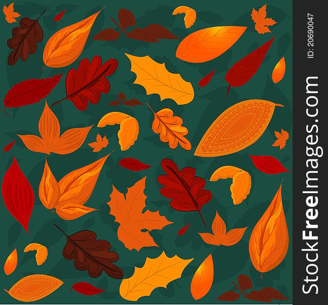 A seamless leaf pattern on green. A seamless leaf pattern on green