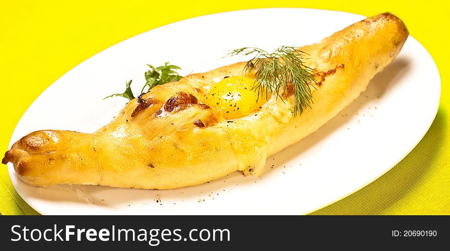 Plate with meal, on a white background it is isolated