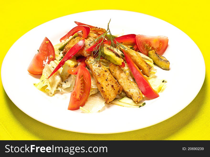 Plate of grilled chicken salad. Plate of grilled chicken salad