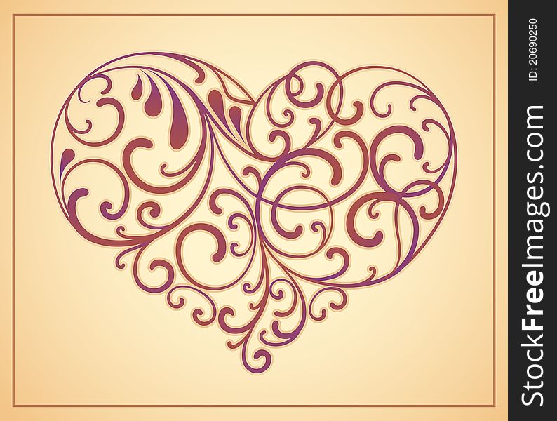Heart is decorated design elements on a light brown background