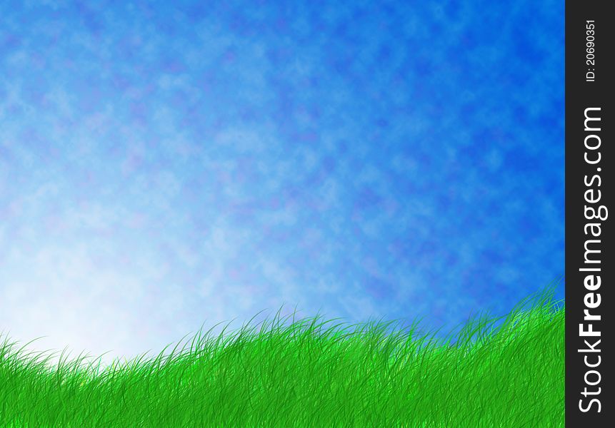 Green grass and blue cloudy sky
