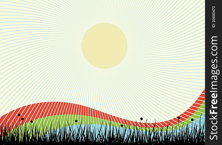Nature green background, grass sun and blue sky,. Nature green background, grass sun and blue sky,