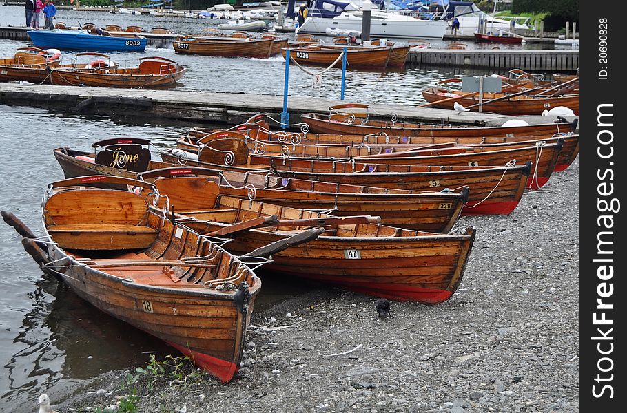 Rowing boats for hire on Lake Windermere in the English Lake District